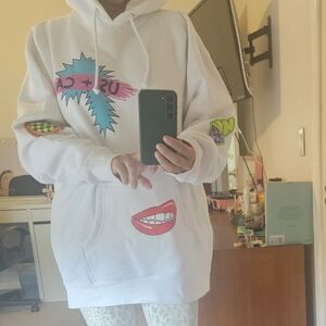 Pink! Offical Concer Merch, White Hoodie with Colorful Graphics